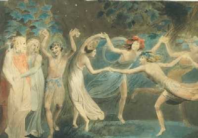 William Blake - Oberon, Titania and Puck with Fairies 
Dancing c.1786