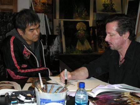 Ryuhei Kitamura works on designs with Clive Barker, 30 January 2007.