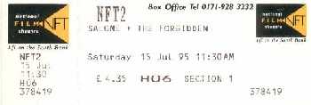 Ticket from rare theatrical showing, London 15 July 1995