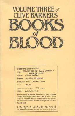 Clive Barker - Books Of Blood 3, Berkley 1986 proof