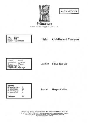 Clive Barker - Coldheart Canyon - UK Page Proofs