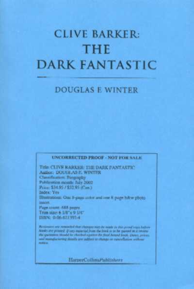 Clive Barker : The Dark Fantastic - US proof copy