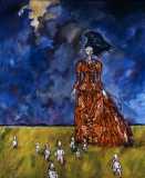 Clive Barker - Woman In Red Dress With Pulcinellas