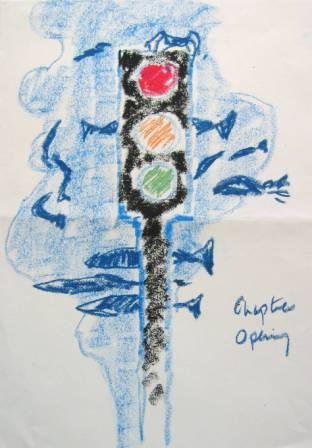 Clive Barker - Pastel working of Chickentown under water